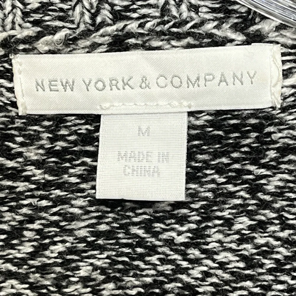 New York Company Women Sweater Cardigan‎ Black White Faux Leather Trim Medium